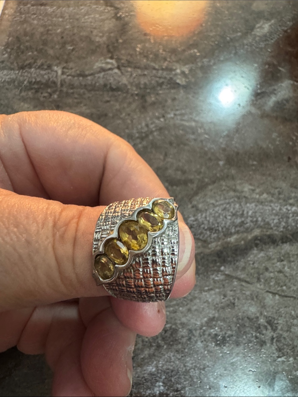 Textured Silver Ring with Yellow Stones